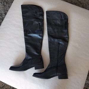 Black leather knee high boots